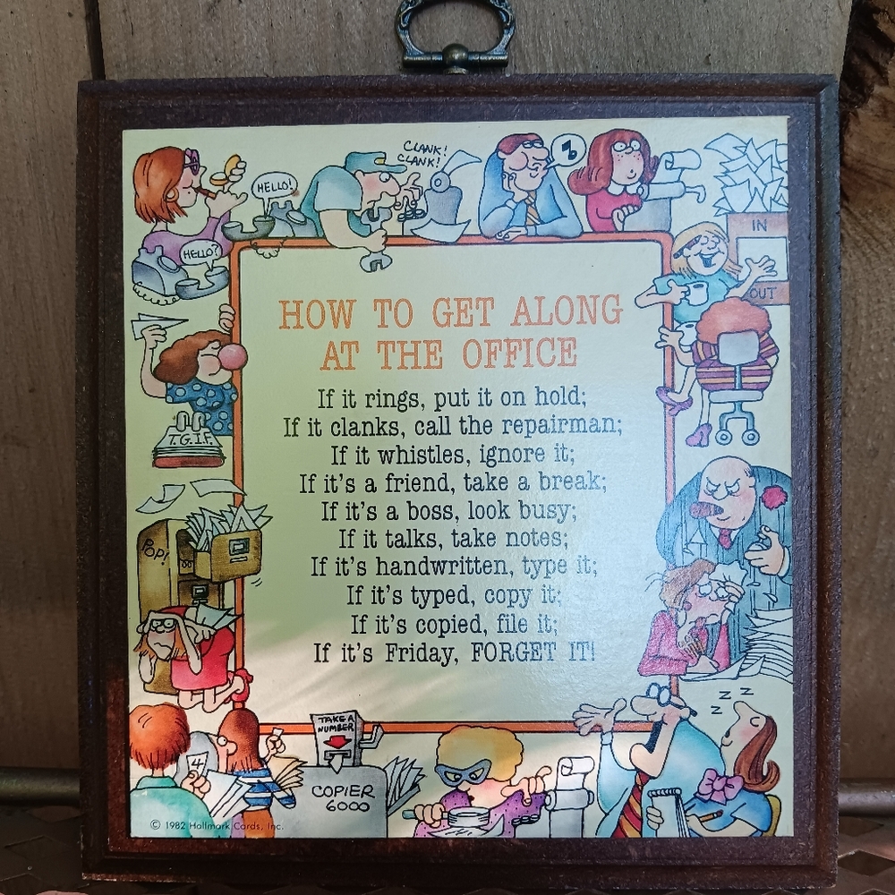 Vintage 1982 Hallmark Wall Plaque "How To Get Along At The Office